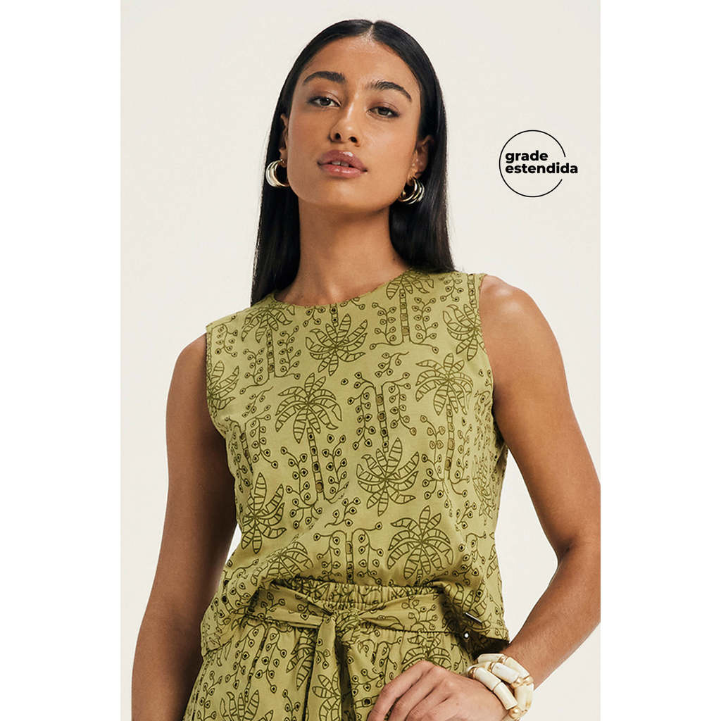 Regata Feminina Tropical Devorê Marialícia Verde em Oferta na Shopee