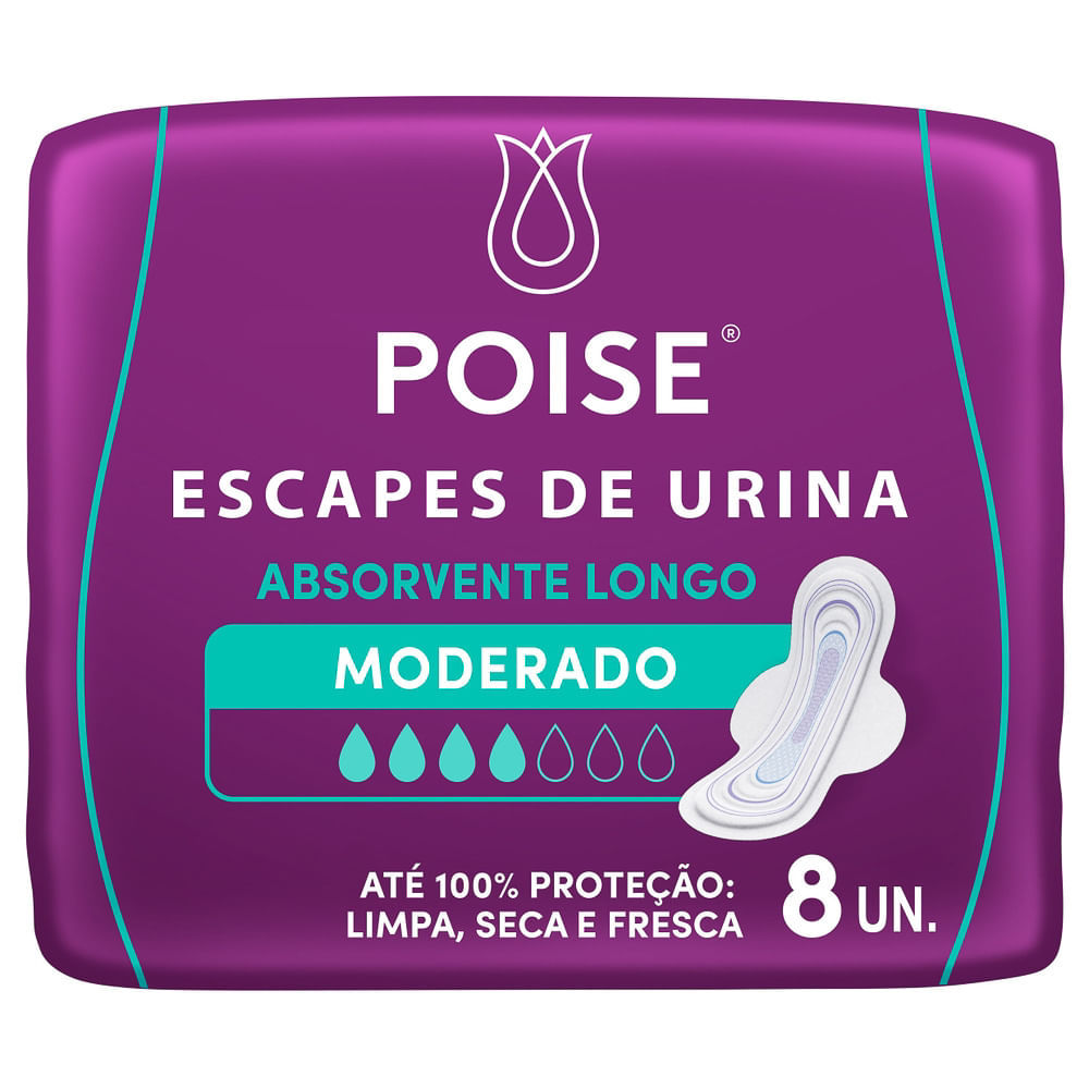 Absorvente Longo Poise Escapes de Urina Moderado com 8 Unidades em Oferta na Shopee