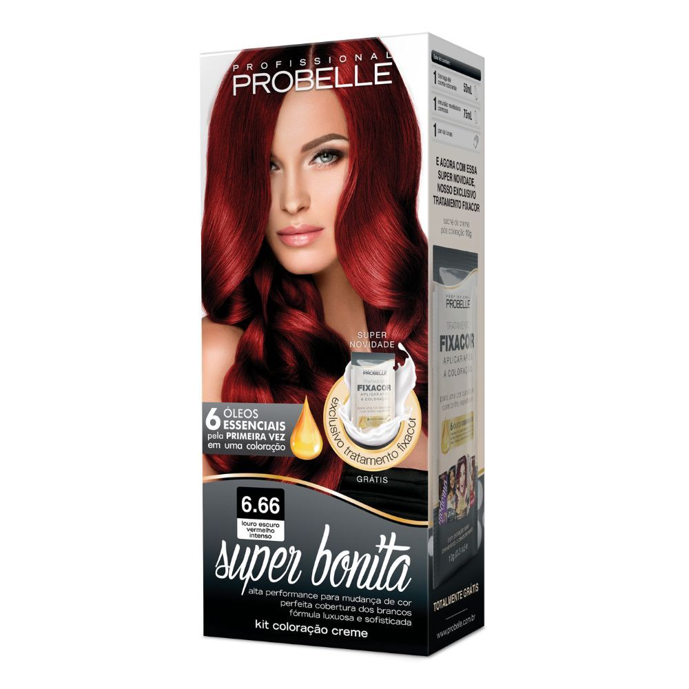 Tintura Probelle Super Bonita Louro Escuro Vermelho Intenso 6.66 em Oferta na Shopee