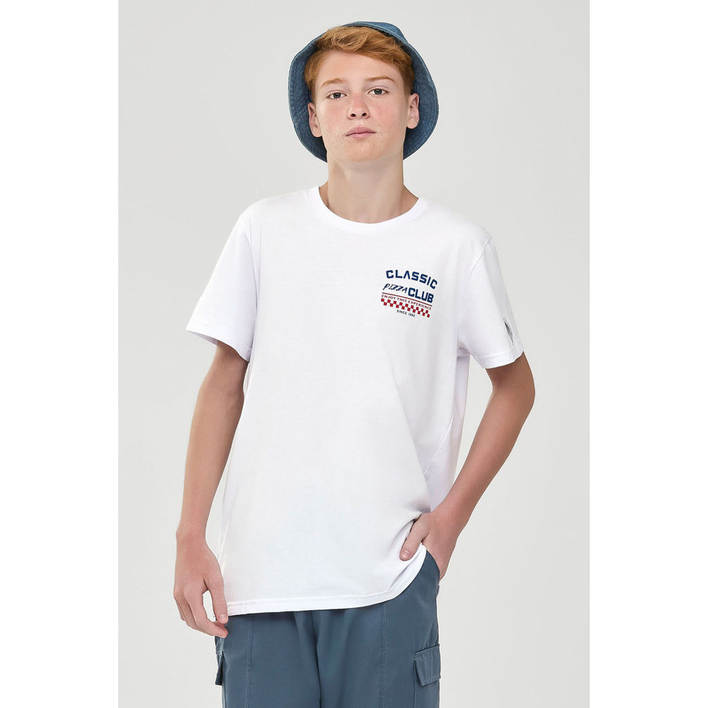 Camiseta Juvenil Menino Pizza Club Beats Branco em Oferta na Shopee