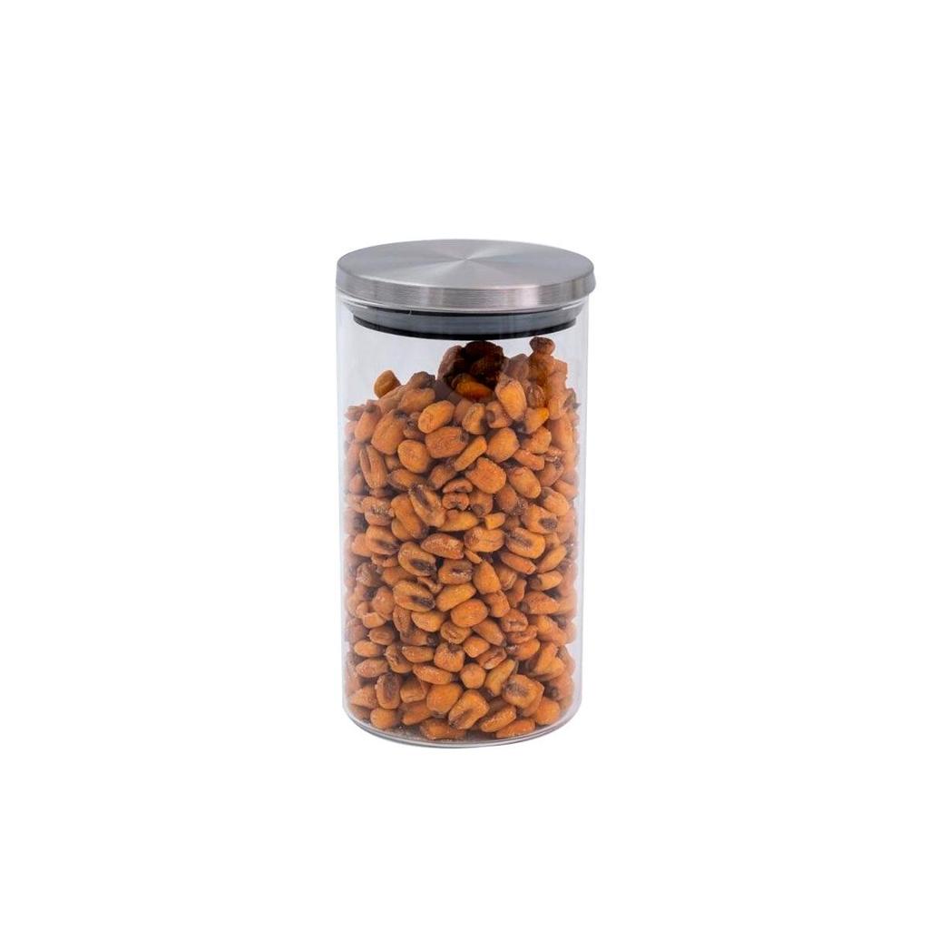 Pote 650ml de vidro com tampa de inox circular mantimento - oikos