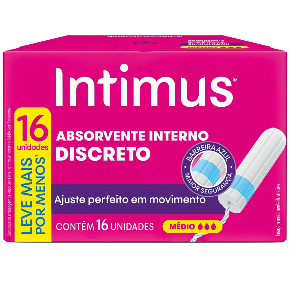 Absorvente Interno Intimus Médio 16 Unidades Leve Mais Por Menos em Oferta na Shopee