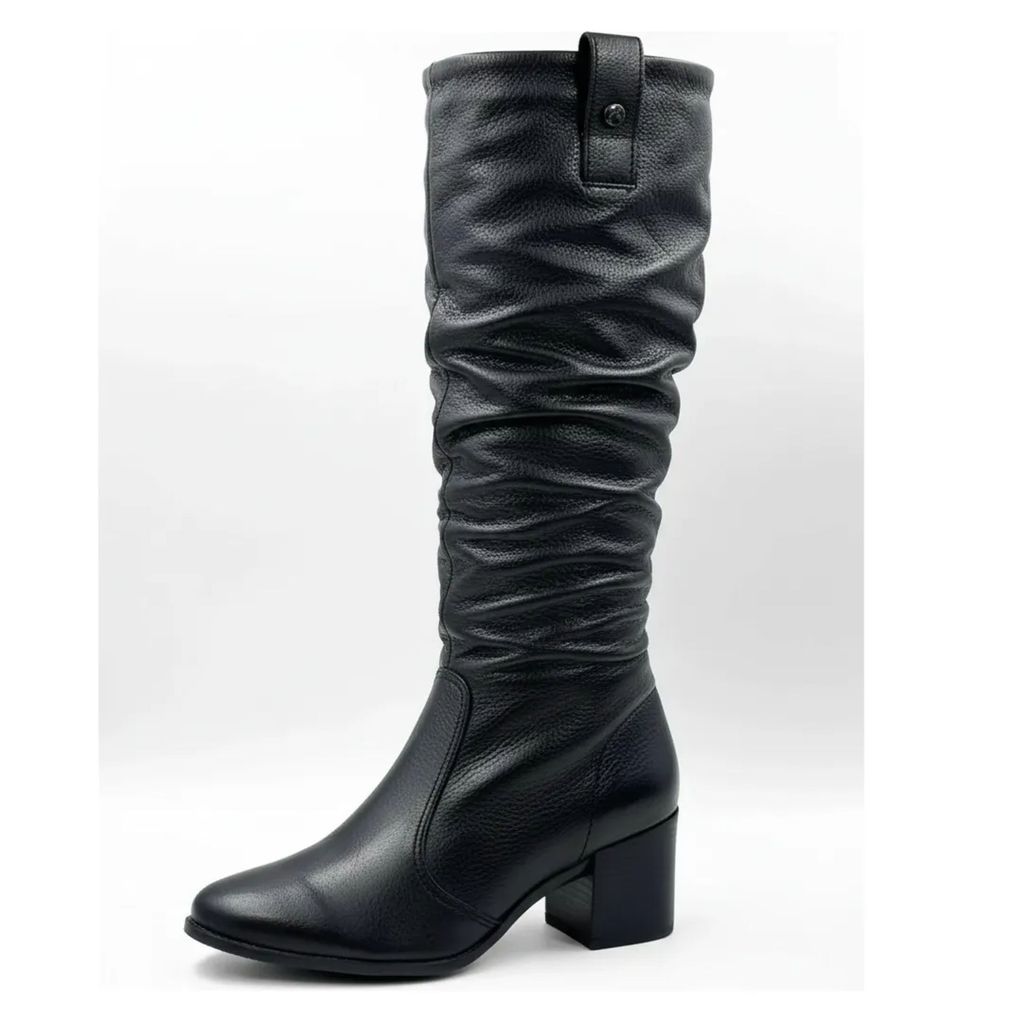 Bota Cano Longo Bottero Enrugada Couro Salto Grosso 346920 Preto