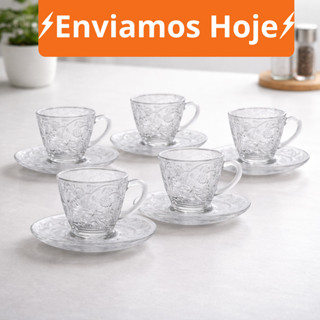 Jogo De Xícaras E Pires Em Vidro Transparente 12 Peças Para Café 80ml Pearl Pérola em Oferta na Shopee