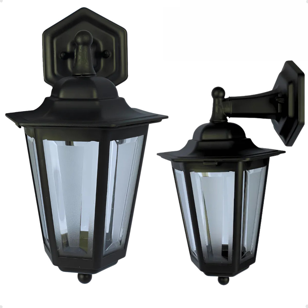 Arandela Colonial Sextavada Preta Parede Externa Jardim Muro 127/220V Bivolt Original Com Garantia