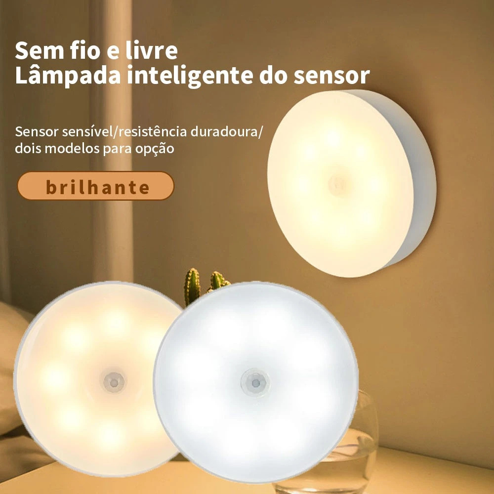 Kit 1/2/3/4 Luz LED com Sensor de Presença Recarregável USB Iluminação Automática Luz Noturna Branco Neutro - WYL