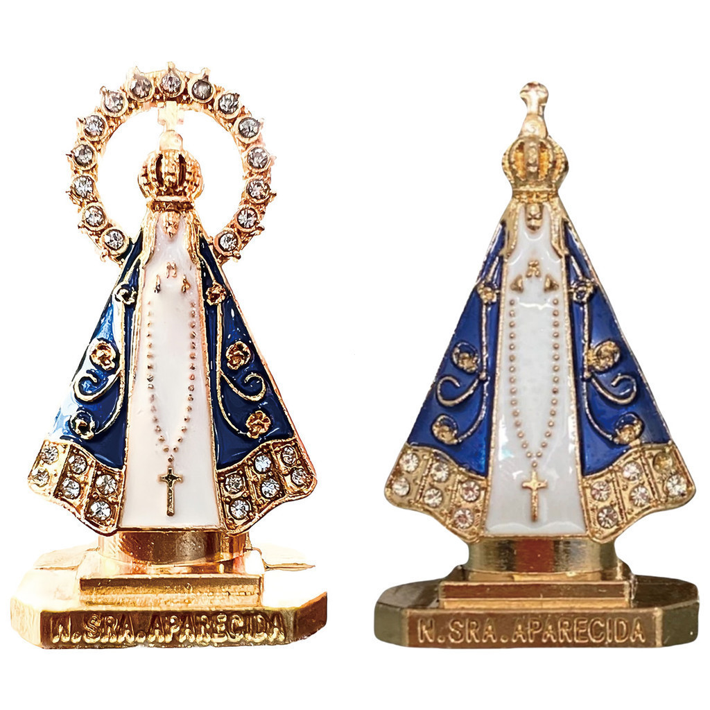 Kit 3/6/12 Imagens Nossa Senhora Aparecida Metal 5,5cm Fixação Segura com Fita Dupla Face - Decoração para Carro e Casa