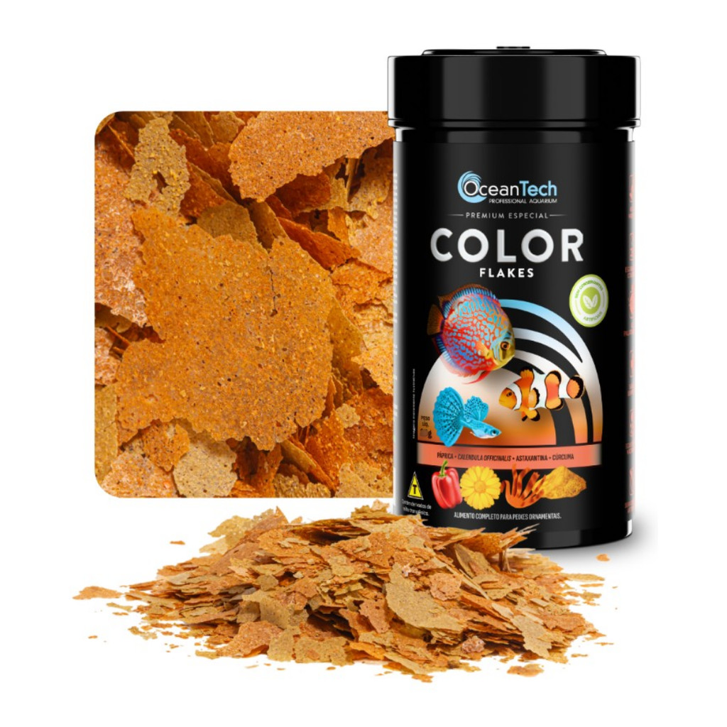Ração Color Flakes 100g Ocean Tech Betta Palhaço Aquario