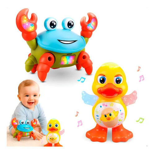 1/2 Pato Dançarino Caranguejo Fujão Abelha Brinquedo Interativo Anda Mexe Com Luz E Som