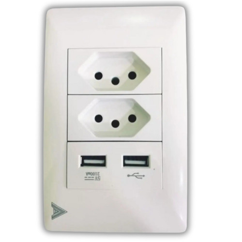 Tomada Parede 2 Entrada Usb Carregador Universal 2 Plug com 3 Pinos Branco Interruptor Sala Cozinha