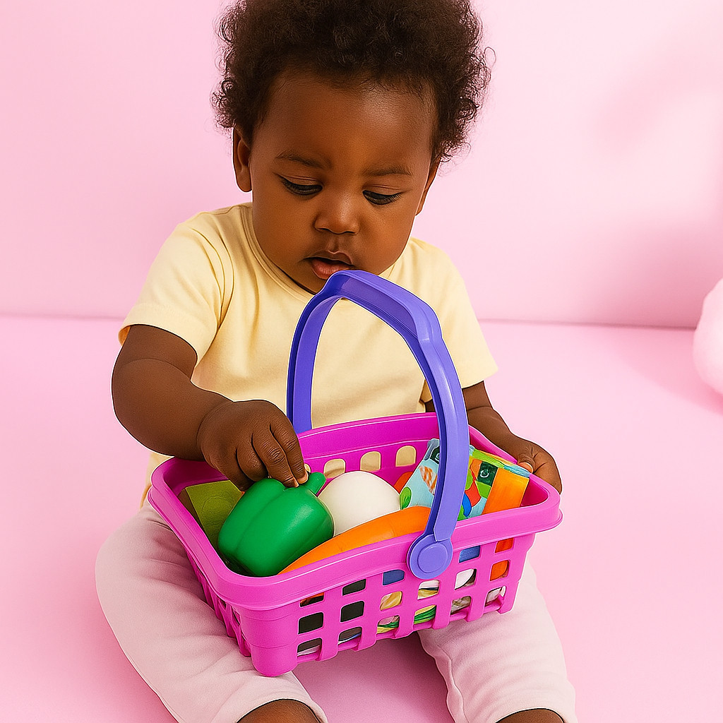 Cesta Supermercado Brinquedo Frutas Rosa Feirinha Presente Criança Menina Achadinhos