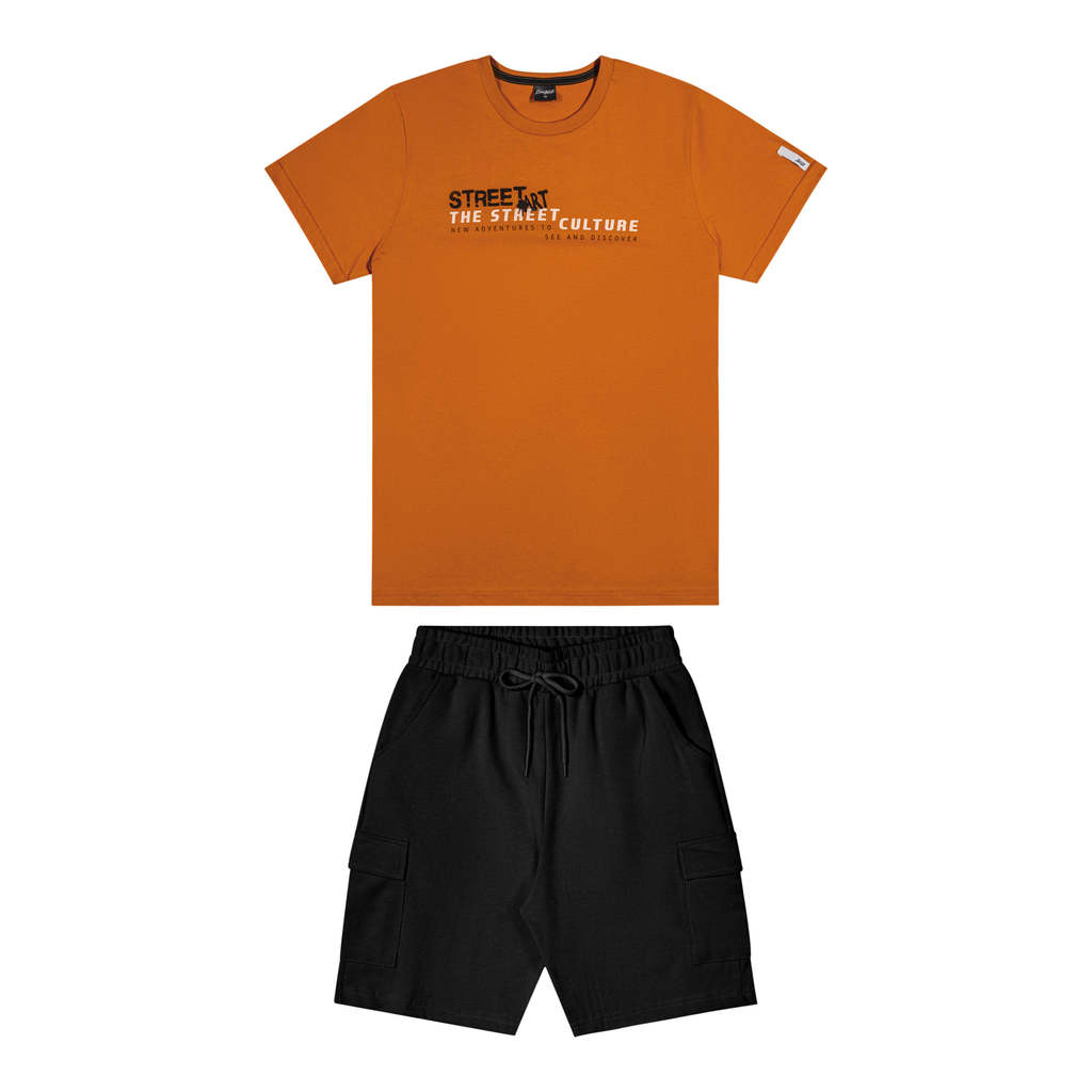 Conjunto Curto Juvenil Menino Street Beats Laranja