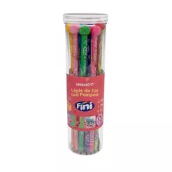 Lápis De Cor Triangular Com Pompom Pote com 12 Unid - Fini