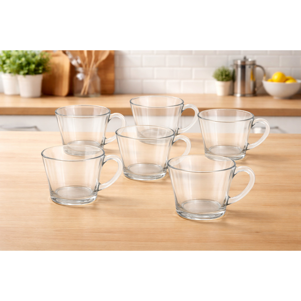 Jogo Xícara Café Chá De Vidro Com Alça 200ml 6 Peças Caneca