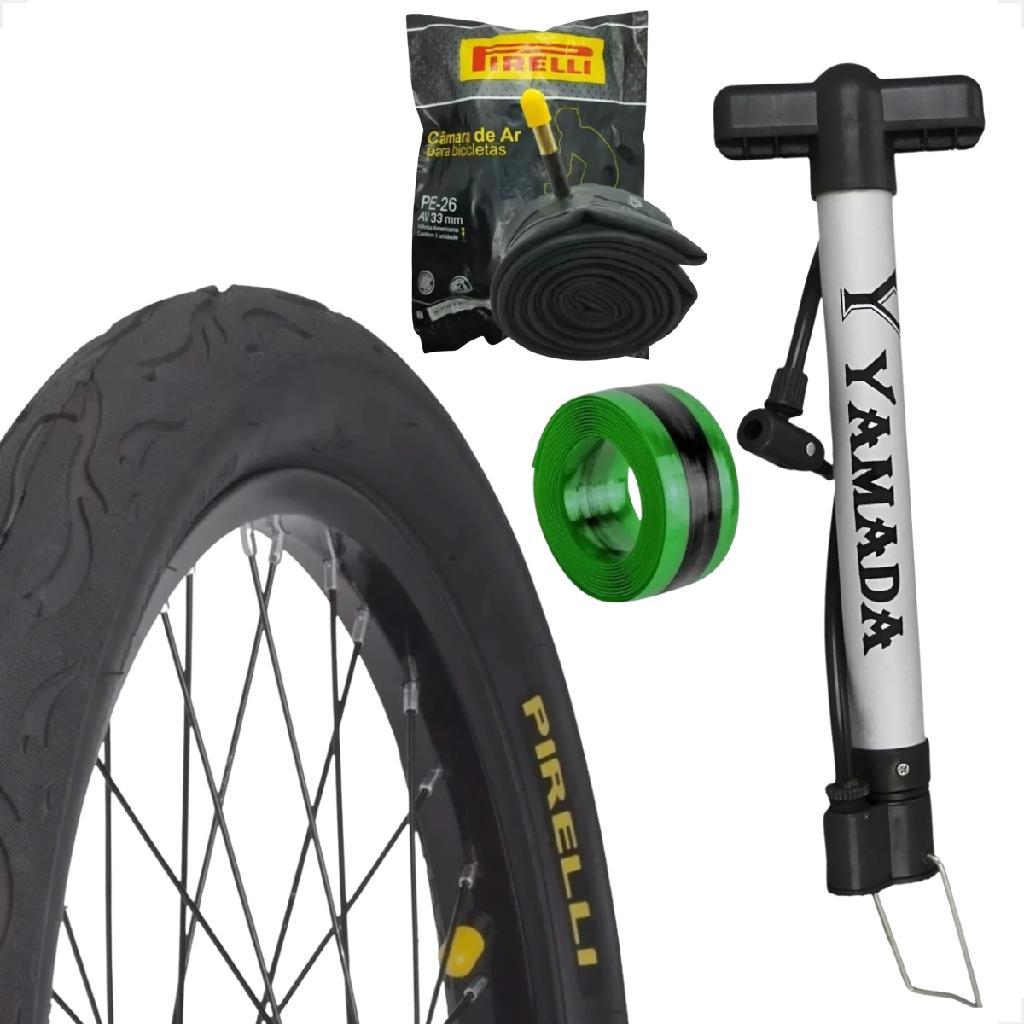 Pneu Bicicleta Pirelli Tornado Beta Flame Balão Aro 26 x 2.125 Camara Pirelli Bombinha fita anfituro