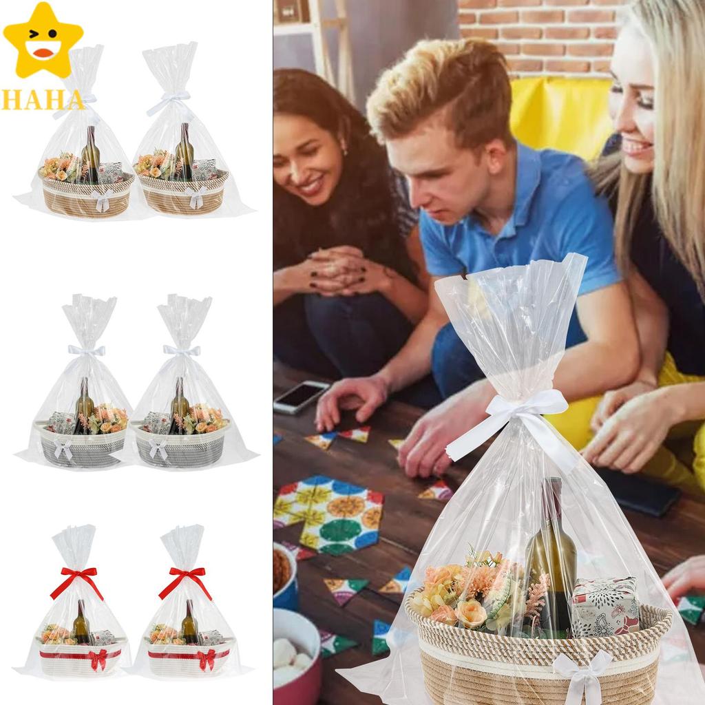 Cesta De Presente Tecida Vazia De Corda De Algodão Com Gravata Borboleta E Bolsa Para Decoração De Casa (14.57 x 9.65 x