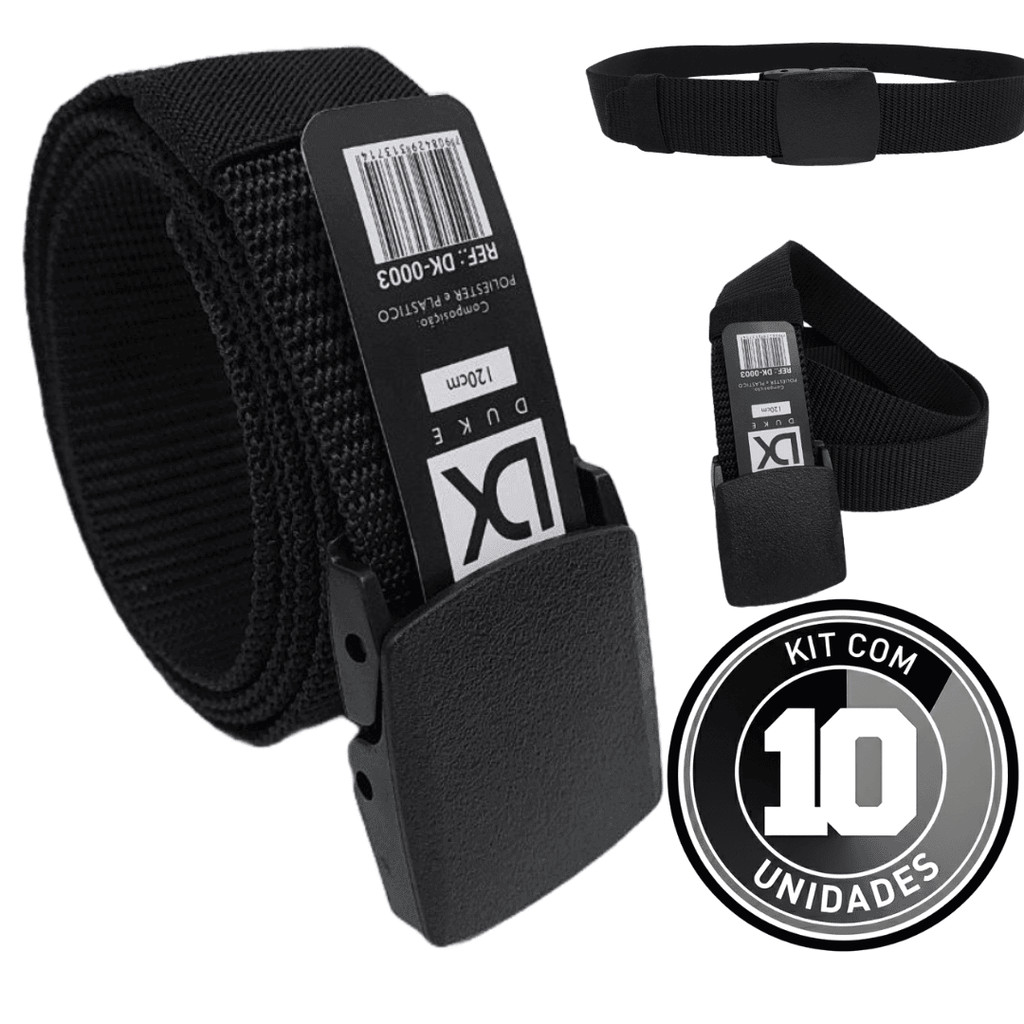 Kit 10 cintos largo masculino nylon fivela de plástico