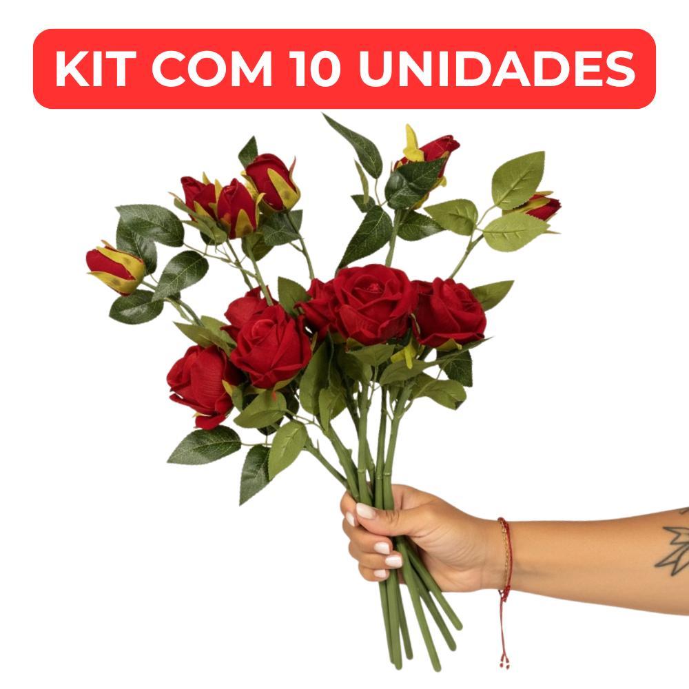 Kit 10 Rosas e Botão 40 cm Artificial Aveludada Vermelha Individual Decoração Arranjo Flor em Oferta na Shopee