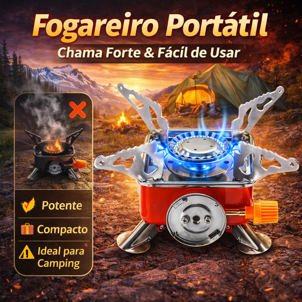 Fogareiro Portátil a Gás com Ignição Automática – Mini Fogão Dobrável para Camping, Viagem e Cozinha Outdoor em Oferta na Shopee
