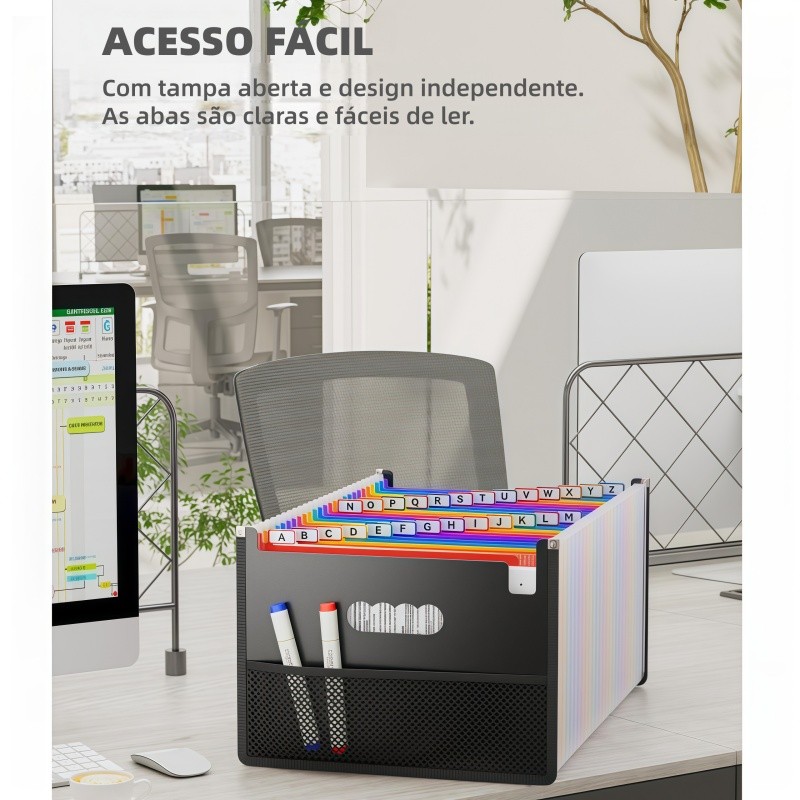 Organizador de arquivos tipo acordeão, pasta expansível com divisórias, 25 divisórias.
