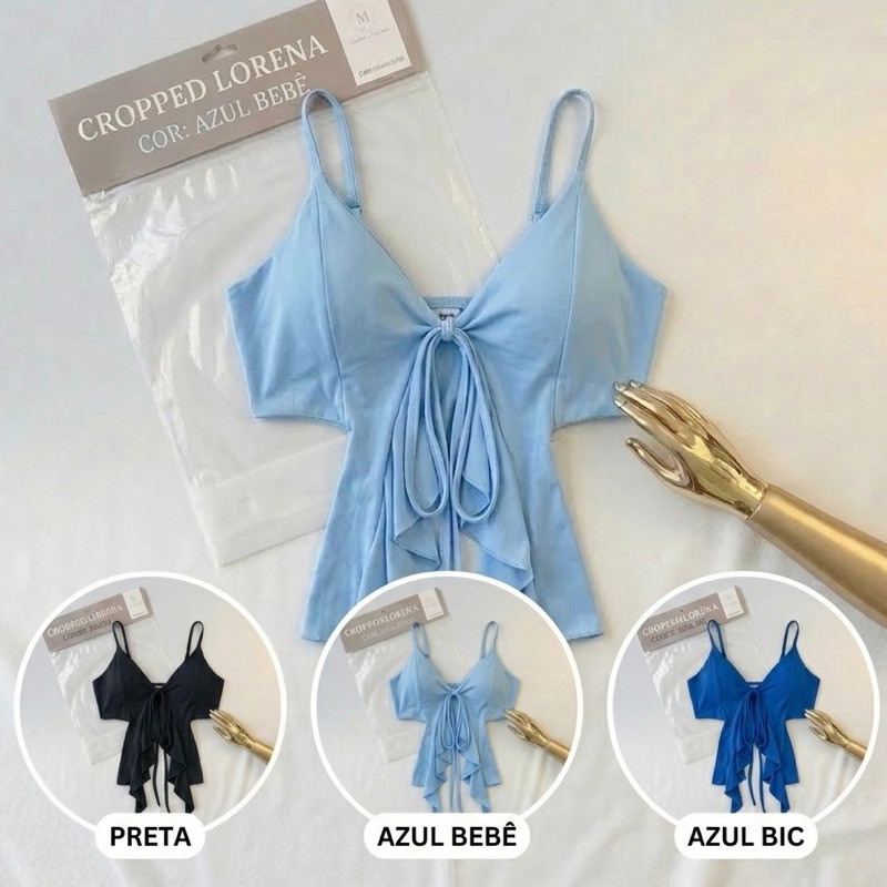 Cropped com bojo Lorena Amarração Frontal Babados Tendência Verão Blogueira - ENVIO IMEDIATO