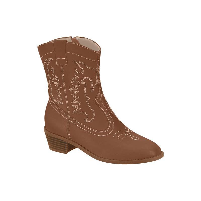 Bota Moleca Country Cano Curto Com Bordado E Salto Bloco Avela