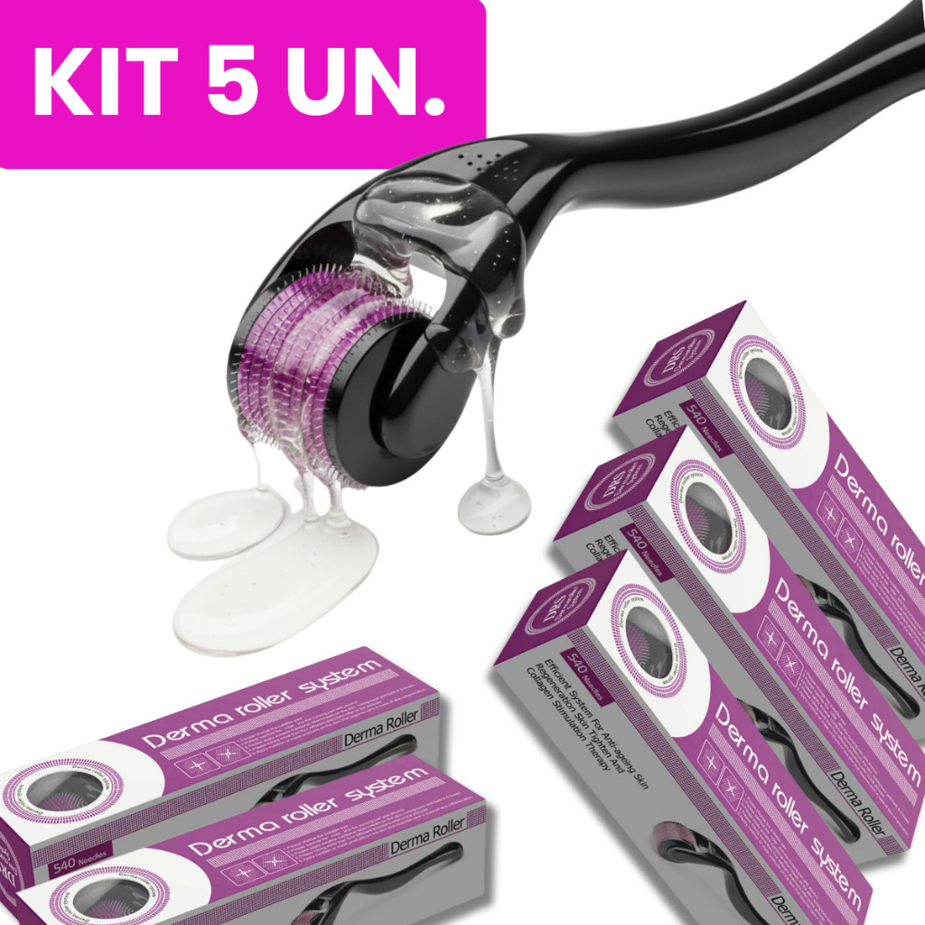 Kit c/ 5 DermaRoller MicroAgulhamento Rolo Agulha System 540 Original Anvisa Preencher Falha Cabelo e Barba Cicatrizes.