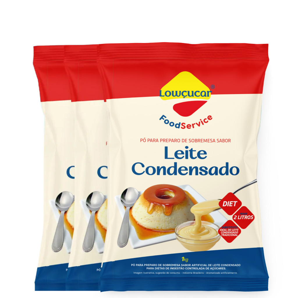 Kit 3 Unds Pó Preparo Sobremesa Leite Condensado Zero Adição De Açúcares 1kg - Lowçucar Food Service