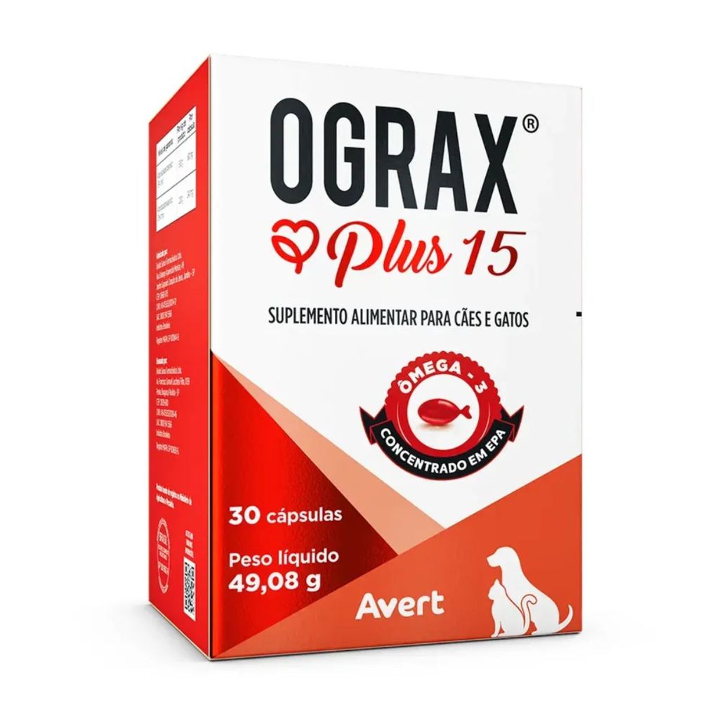 Ograx Plus 15 Suplemento Para Cães e Gatos 30 Cápsulas Avert