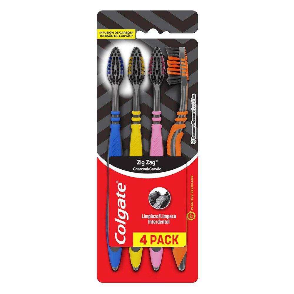ESCOVA DENTAL COLGATE ZIGZAG CARVÃO 4 UNIDADES