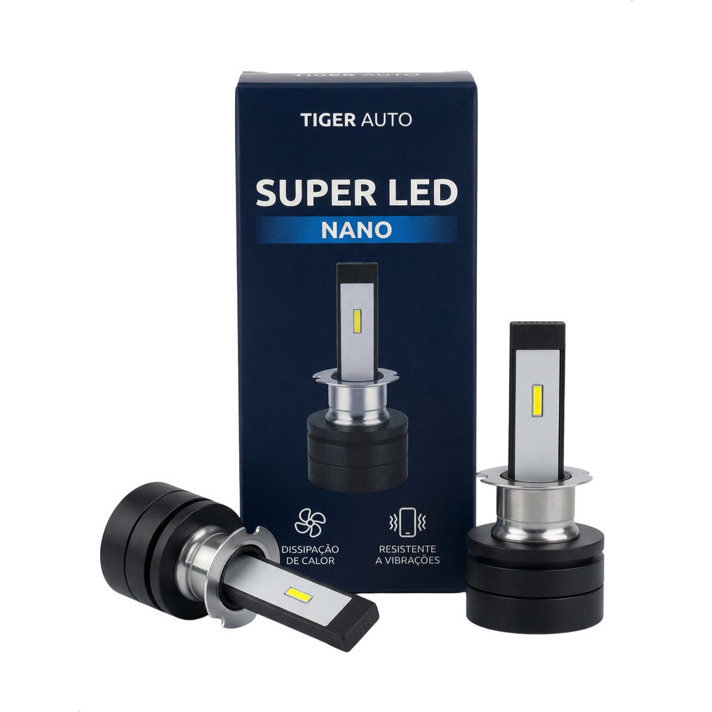 Par Lampada Super LED Nano H3 Tiger Auto TG1029 6000K 3240lm IP65 Universal Sem Cooler Sem Reator