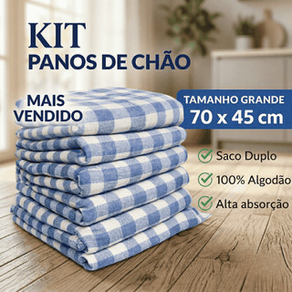 Kit Pano De Chão Extra Grande Xadrez e Branco Tamanho 70x40 Saco Duplo Pano de Limpeza Algodão
