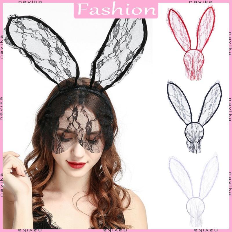 Bunny Ear Headband Rabbits Para Lace Face Veil