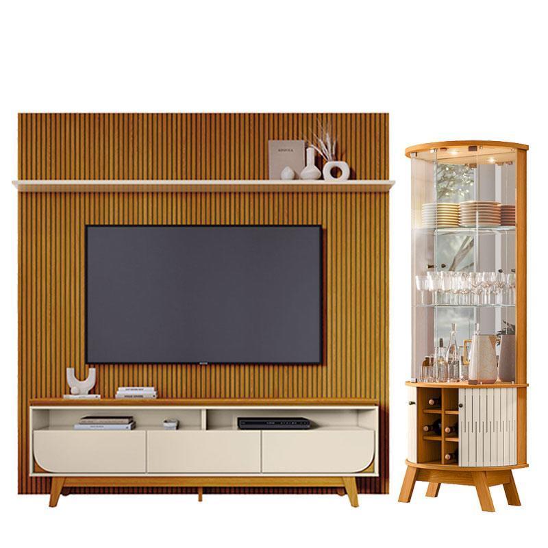 Estante Home Theater Com Bancada Suspensa Luna 30com Cristaleira Marina Cinamomo Off White - Madetec