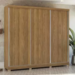 Guarda-Roupa Casal 100% MDF Kappesberg c/Pés 3 Portas de Correr 8 Gavetas Nogueira