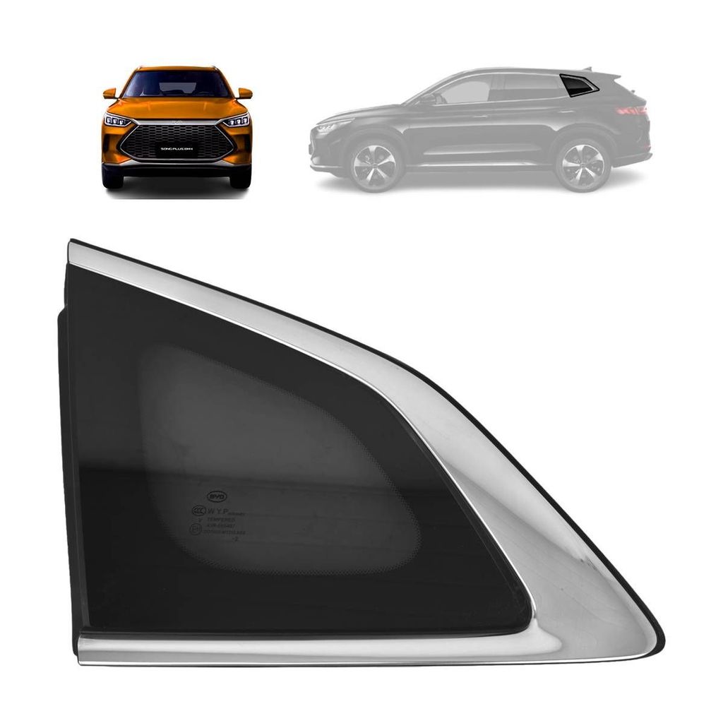 VIDRO LATERAL TRASEIRA BYD SONG PLUS 2023 A 2025 (COM FRISO CROMADO) LADO ESQUERDO ORIGINAL - SA3F-5406010B