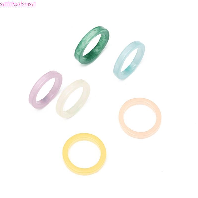 allilivefoua1 6 Peças Anéis Resina Redondos Coloridos Para, Meninas, Joias, Anel Feminino