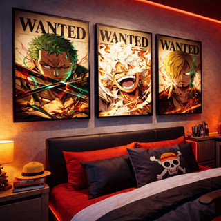 Kit 3 Quadros Anime Wanted Zoro Luffy Sanji Decoração Geek Wanted One Piece Estilo Cartaz Procurado em Oferta na Shopee