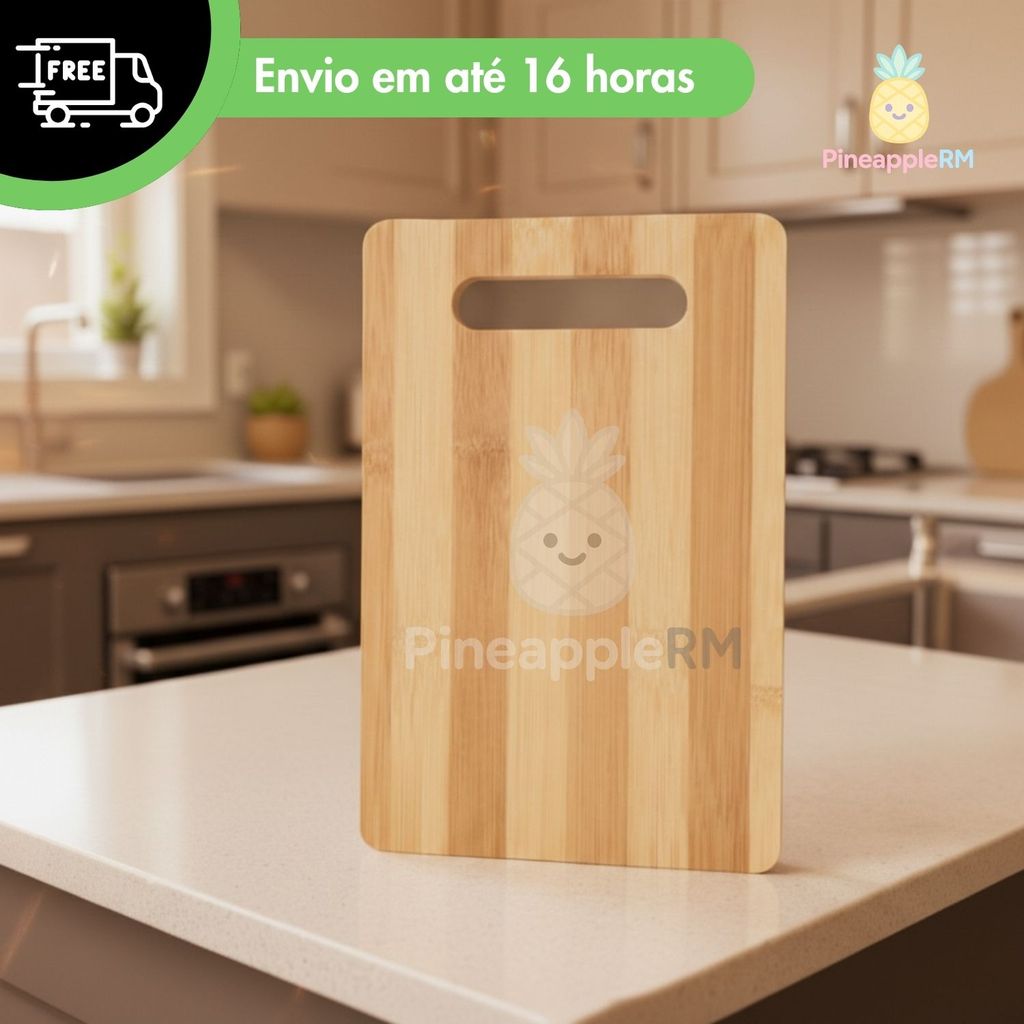 Tabua de Corte Em Bambu C/Alça P/Churraco, Cozinha, Legume 16x24Cm