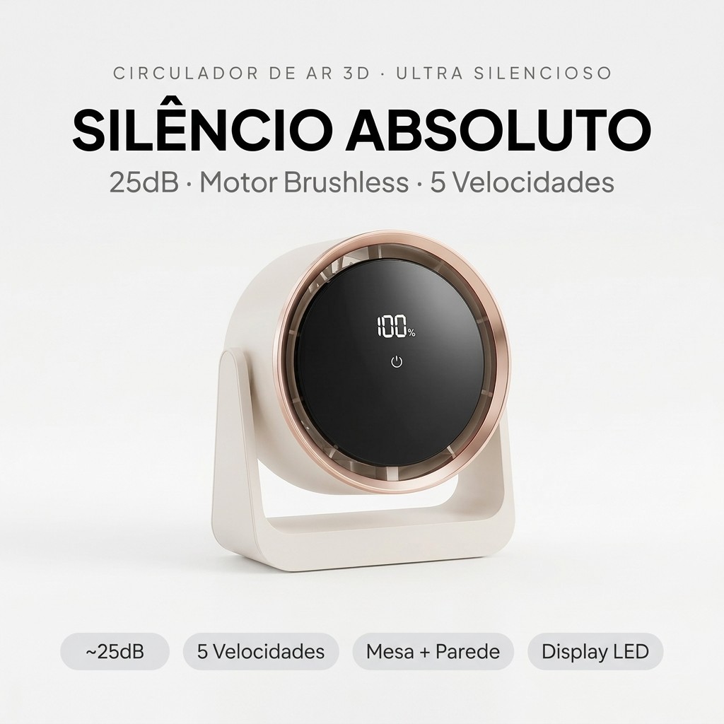 Mini Ventilador de Mesa Ultra Silencioso Sem Escovas | Circulador de Ar Portátil para Casa e Escritório