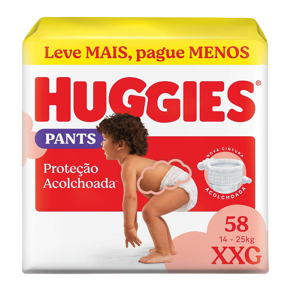 Fralda Huggies Pants Roupinha Proteção Acolchoada Tamanho XXG 58 Unidades Descartáveis