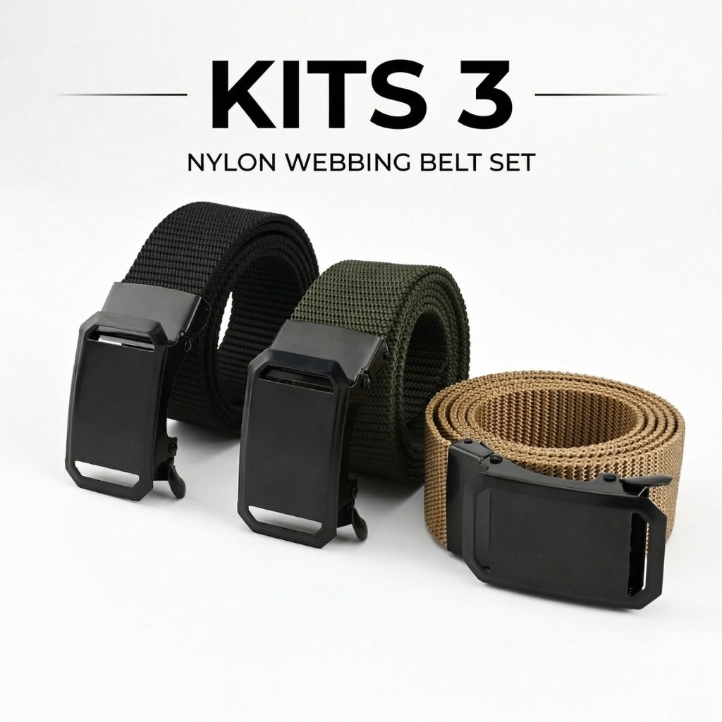 Cinto Tático Masculino Kit com 3 Peças Nylon Trançado 115cm Fivela de Engate Rápido