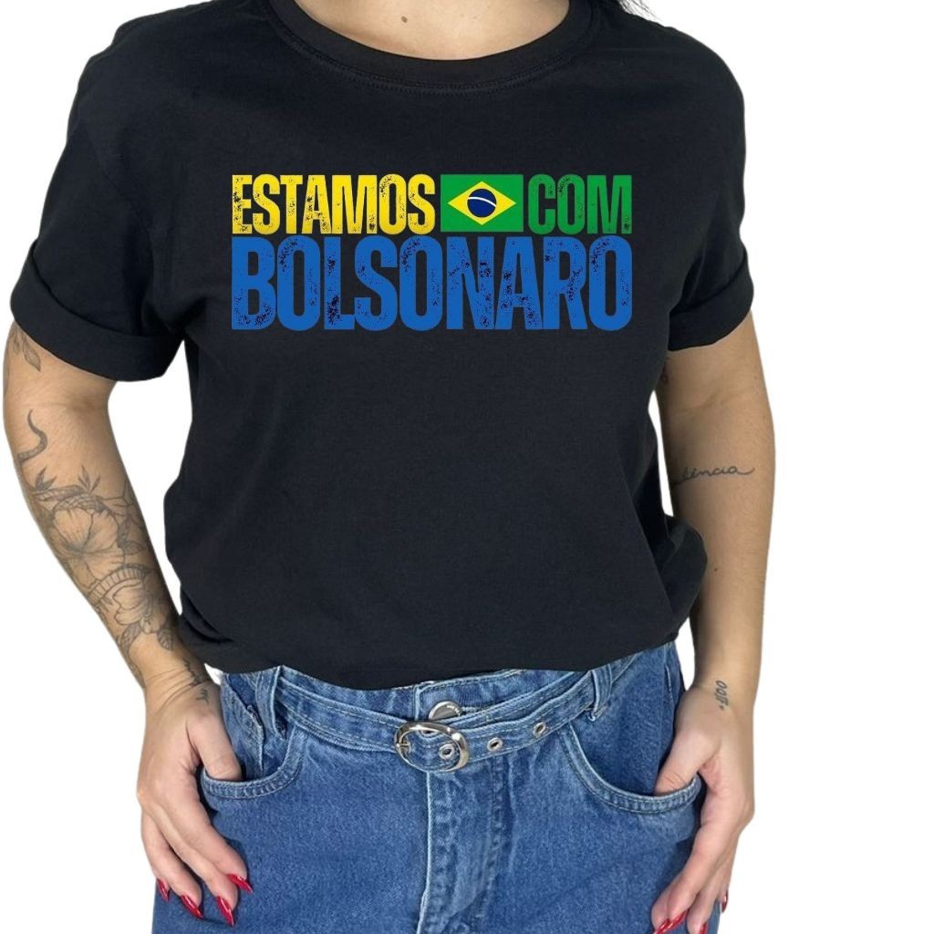 Camiseta Personalizada Feminina Estamos Com Bolsonaro 7 De Setembro Independência do Brasil Bolsomito Capitão