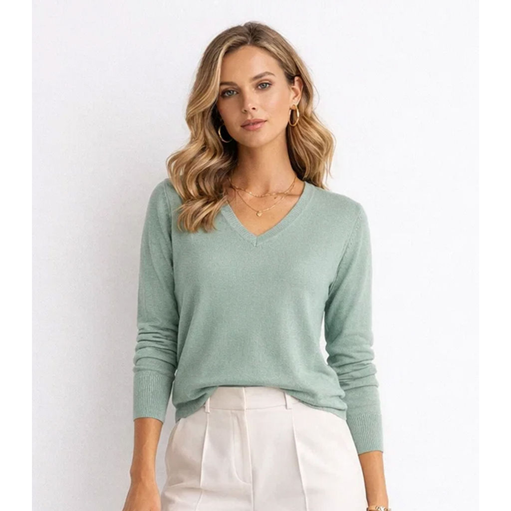 Sueter Feminino Gola V Em Tricot Rovitex Verde