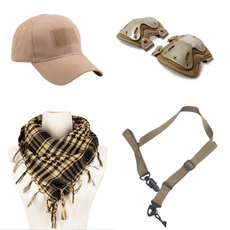 Kit Completo Para Proteção Militar (Joelheira + Luvas + Shemmagh + Boné ou Bandoleira)