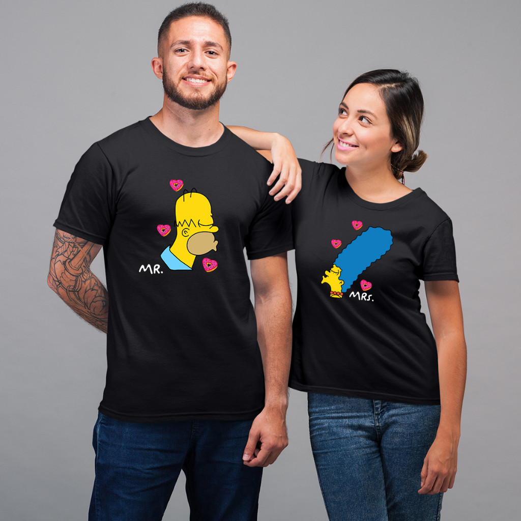 Kit 2 Camisetas Dia dos Namorados Blusa Tshirt Para Casal Simpsons Homer e Marge 100% algodão