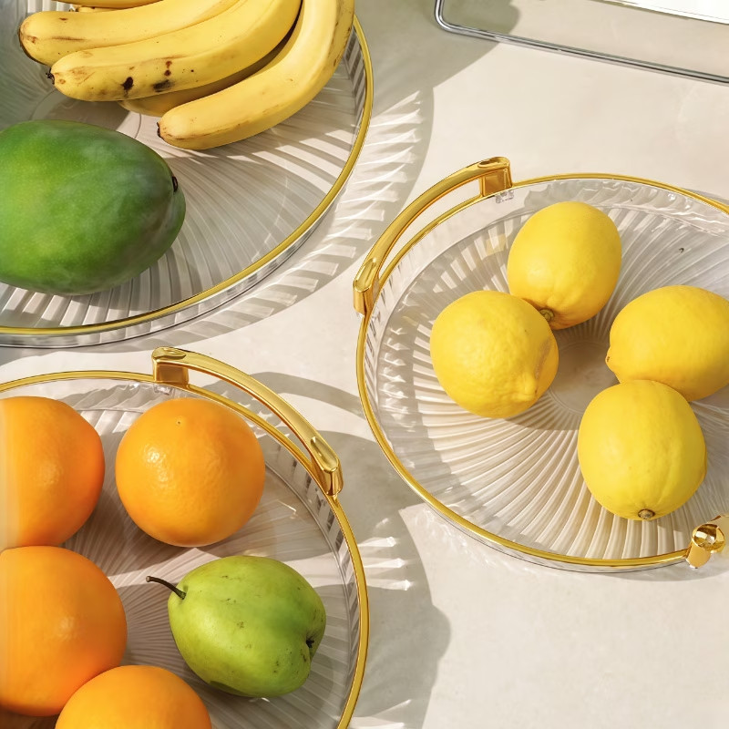 Bandeja Organizadora Decorativa Multiuso Para Servir Nórdica Com Alça e Detalhe em Dourado Decoração de Mesa new_life