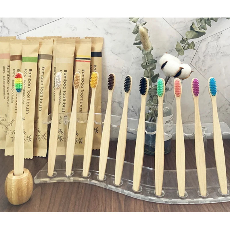 10 Pçs Escova De Dentes Biodegradável De Bambu Manual Cabo De Madeira Escovas Com Cerdas Macias Para Sensíveis Cuidados 
