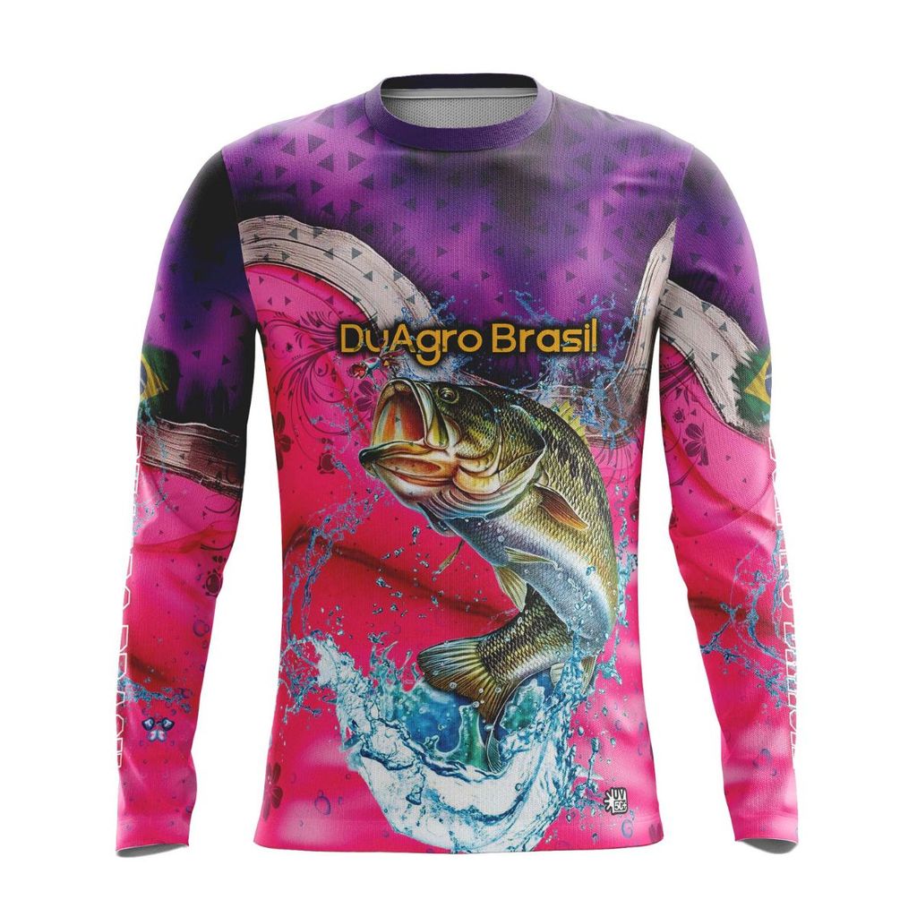 Camiseta Térmica Sublimada Duagro Feminina Pescaria BlackBass Rosa Suplex Dry UV