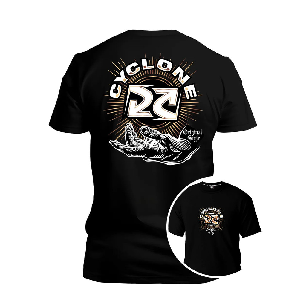 Camiseta Masculina Preta Cyclone com Arte Estilo Moto e Streetwear em Oferta na Shopee